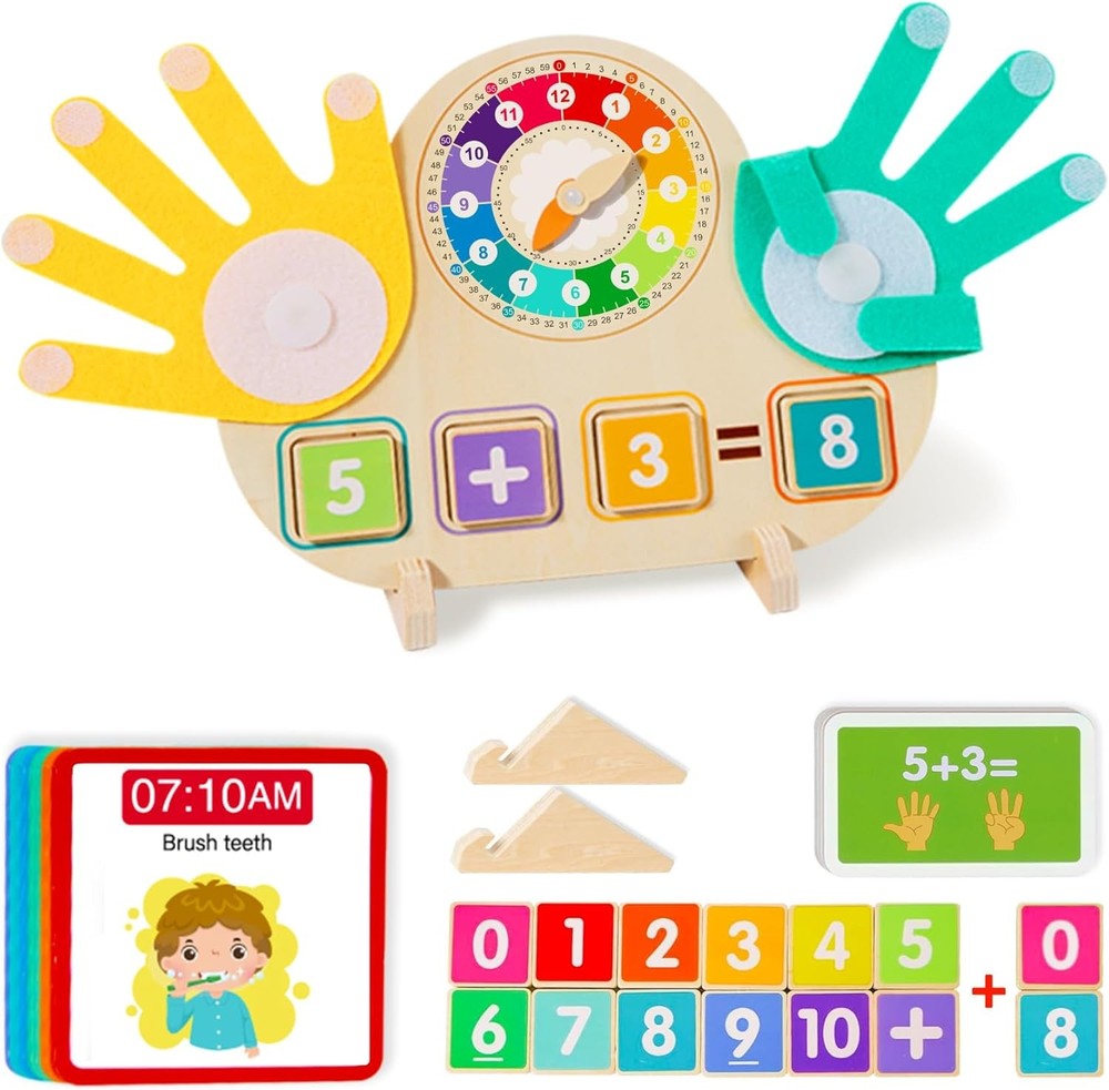 Educational 2 in 1 Math Manipulatives Number Counting Blocks & Teaching Clock fo