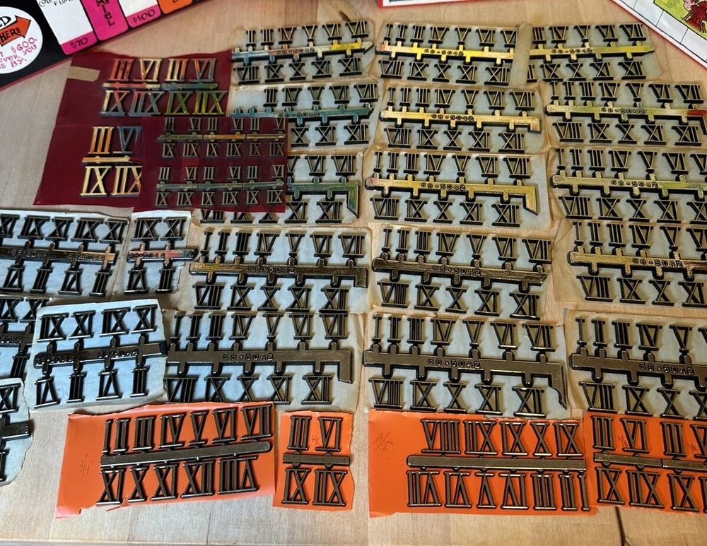 Clockmaker's Lot Vintage Clock Roman Numerals, Assorted Plastic on Cards