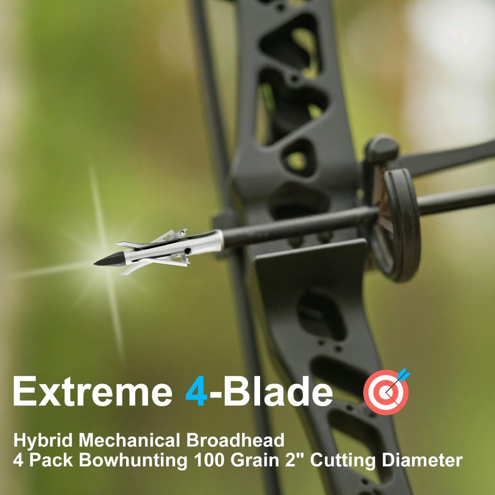 DEEPOWER 4 Pack Mechanical Broadheads 100 Grain 4-Blade Archery silver