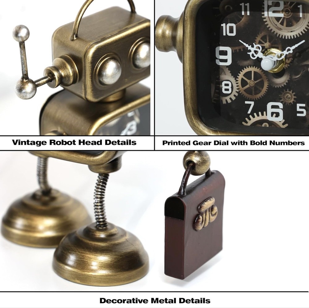 AYRELY® Industrial Steampunk Robot Table Clock,Battery Operated Large, Copper