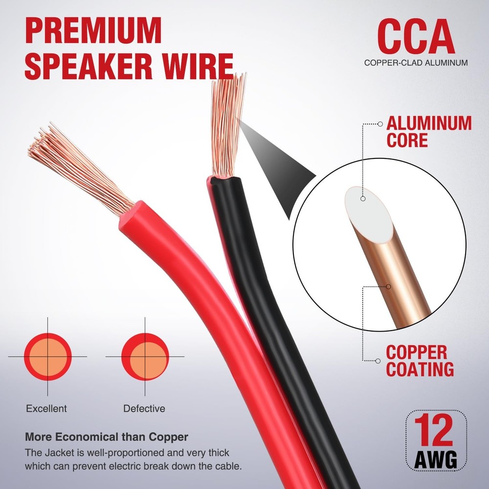 Versatile 50FT 12 Gauge CCA Cable - Red & Black for Easy Project Customization