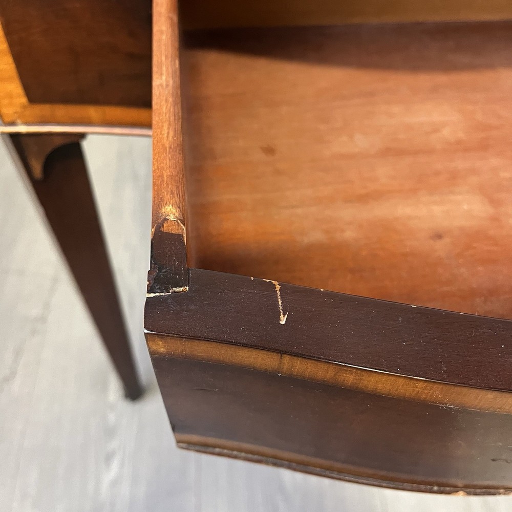 Rare ATQ Regency Style Leather Top Triangular Side Table W/Drawer Brass Pocket