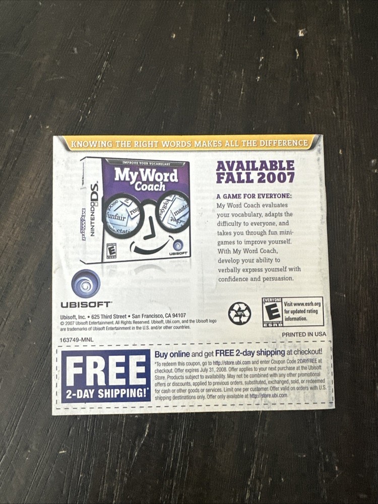 Nintendo DS Manual Only Brain Challenge