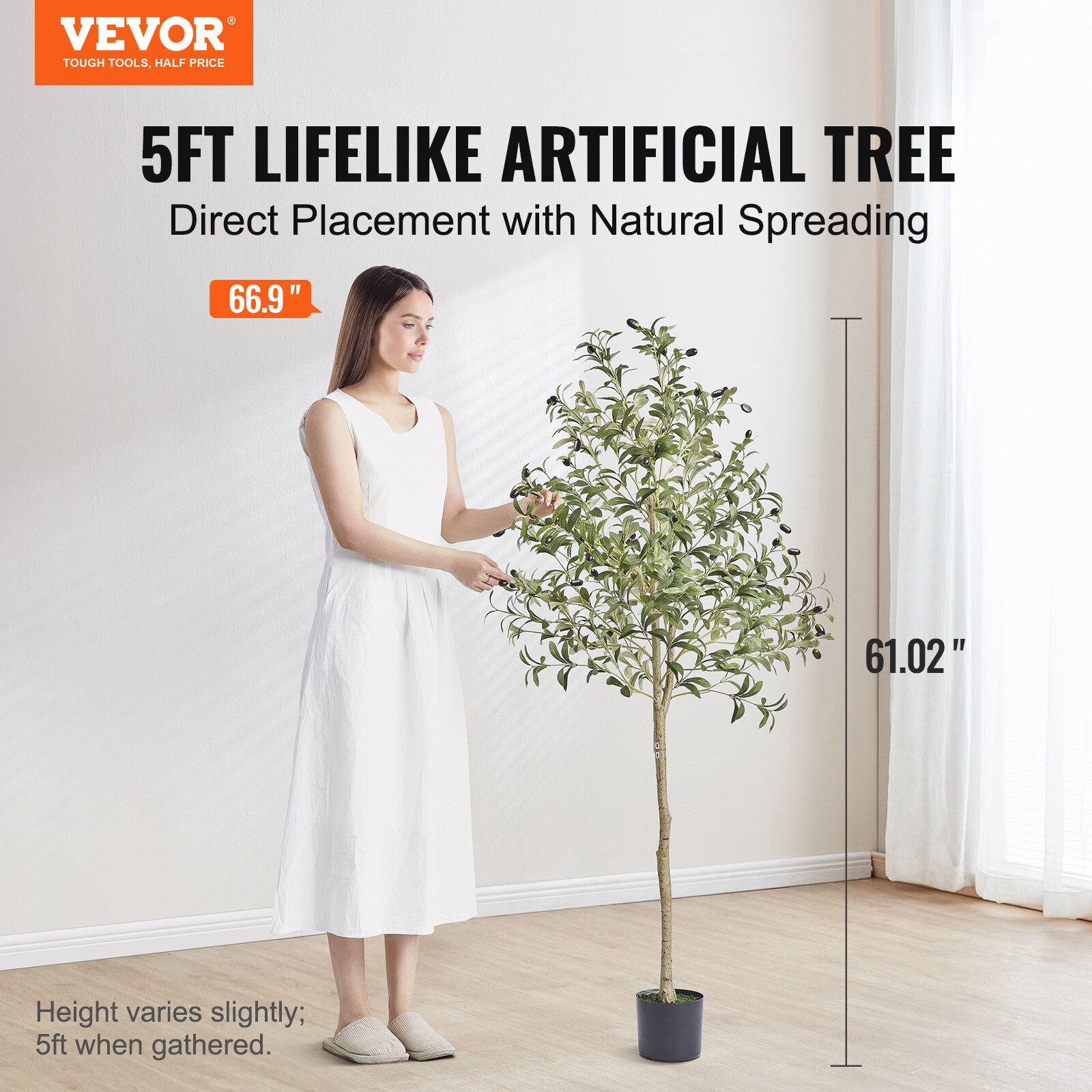VEVOR Artificial Olive Tree 5ft Tall 61in Fake Pottd Faux Silk Plant Home Decor