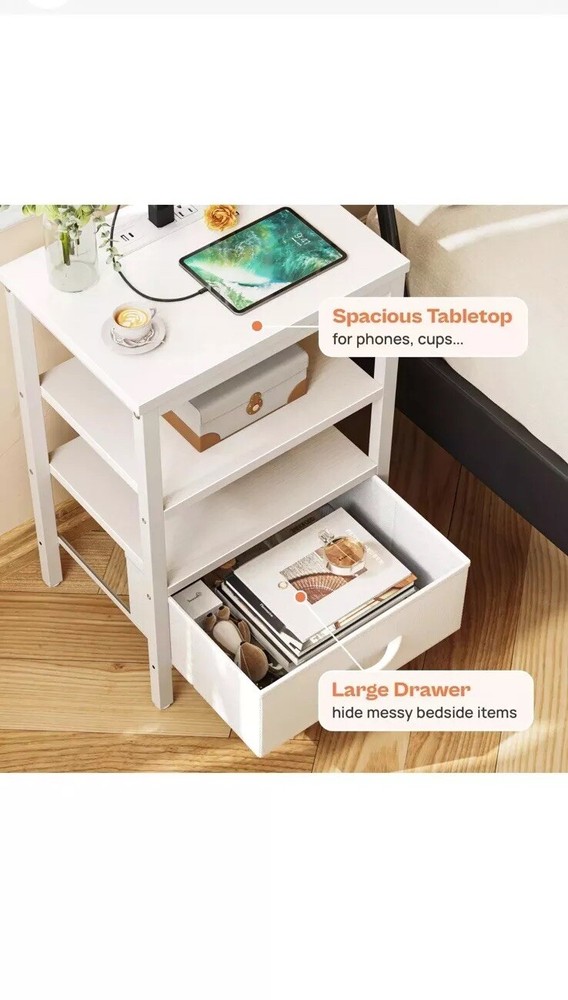 SUPERJARE Nightstand with Charging Station, Bed Side Table with Adjustable