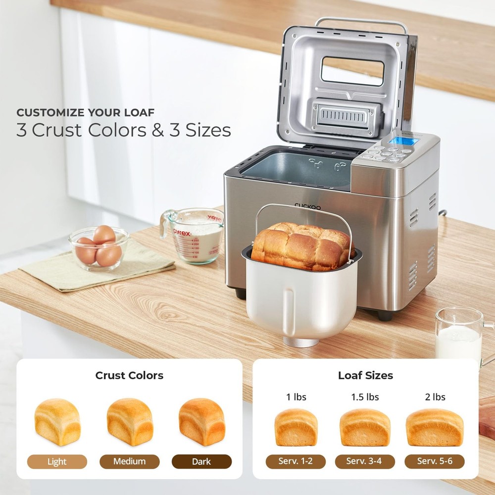 Bread Maker Machine with 15 Menu Options + 3 Crust Colors, 2 lbs Bread Machin...