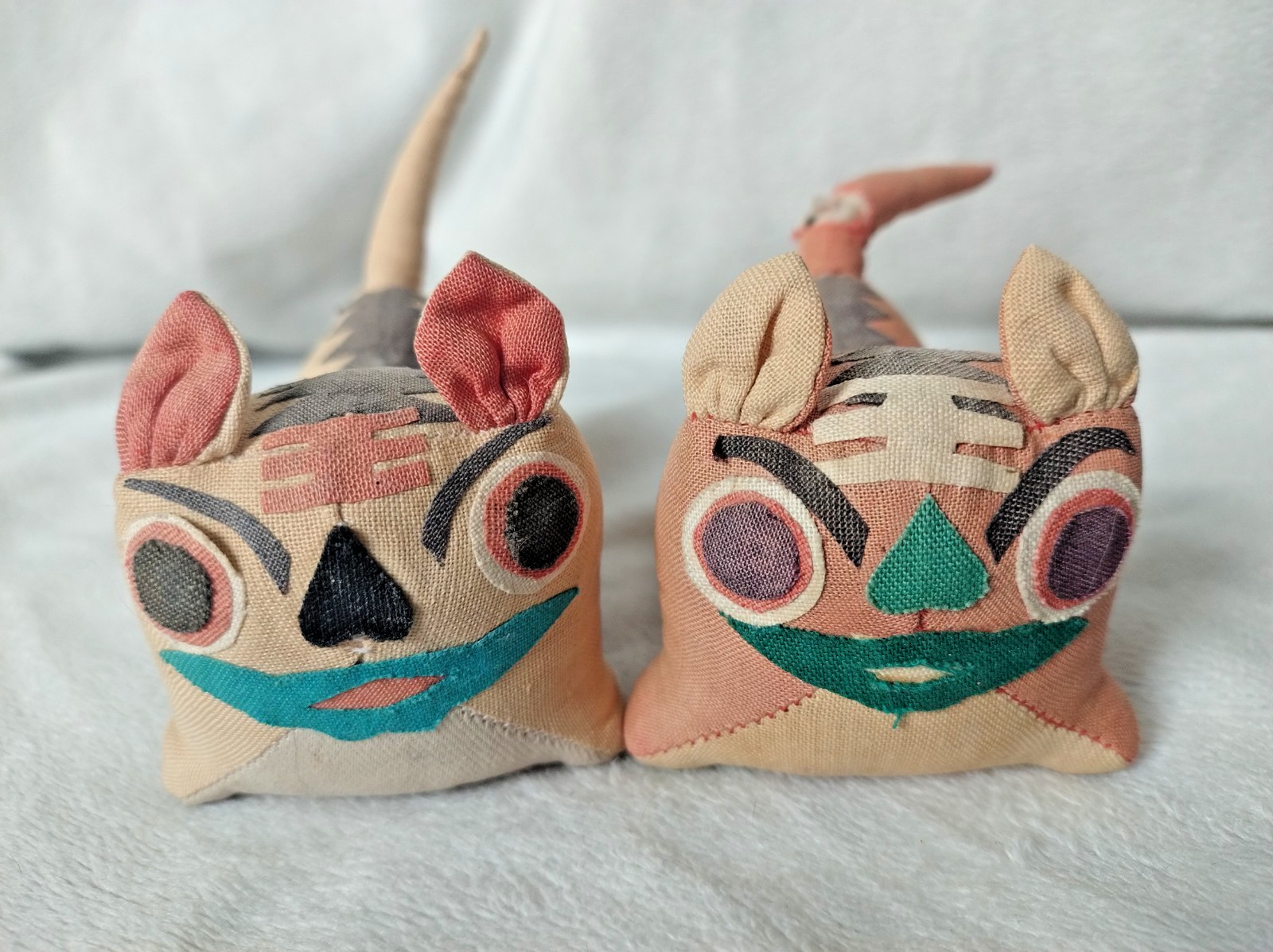 Two Vintage Chinese Traditional Folk Art Cloth Plush Tiger Pillows