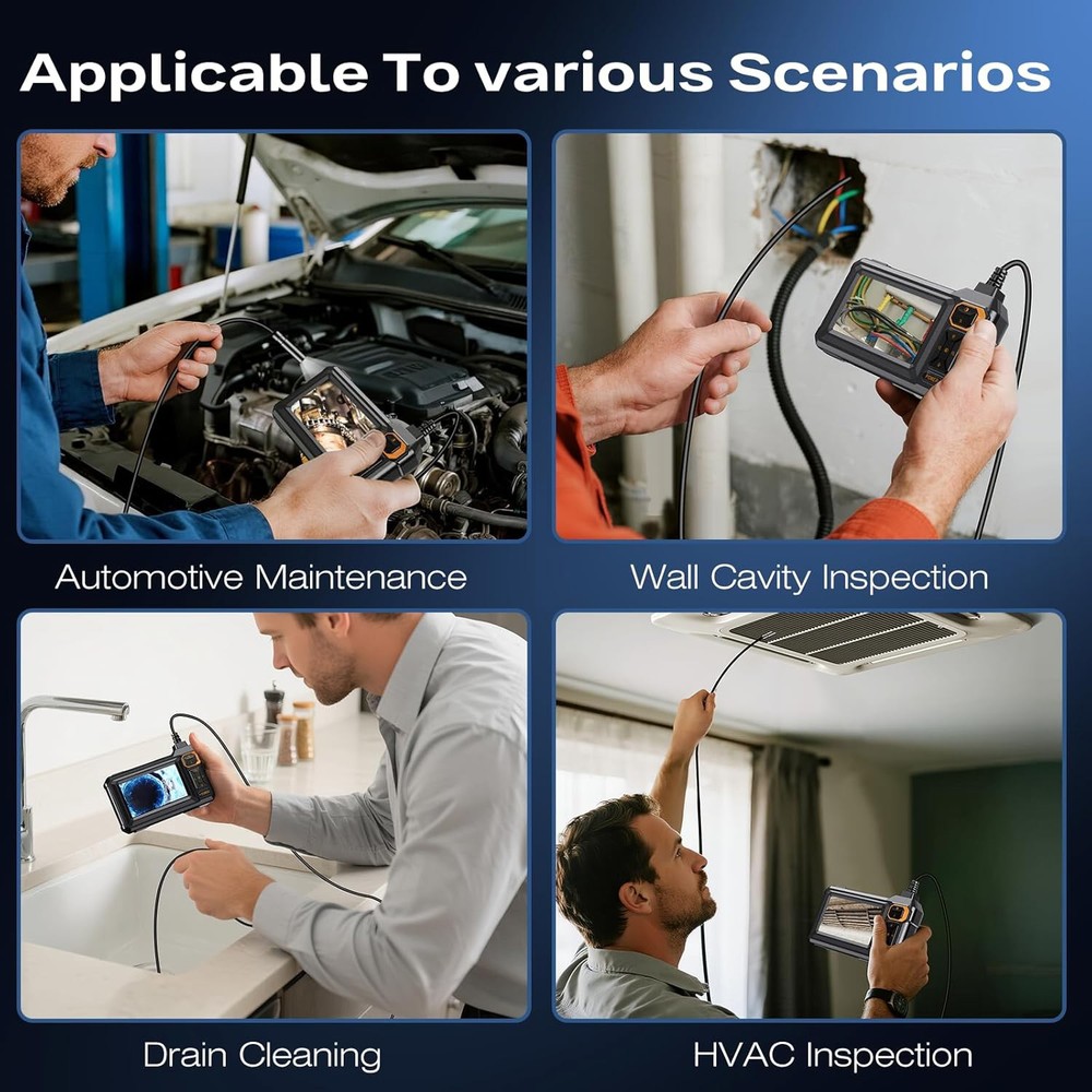 Endoscope Camera Light 4.3" IPS Screen Borescope IP67 Waterproof Inspection Tool