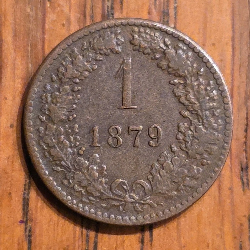1879 Austria 1 Kreuzer Double Headed Eagle Obverse, Value Within Wreath Reverse