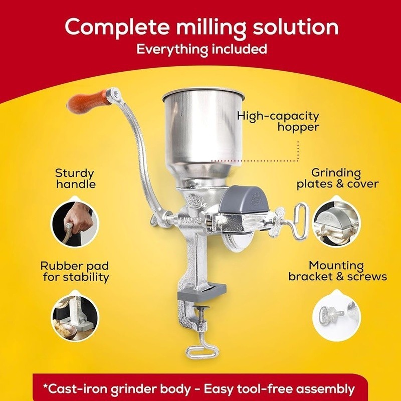 Manual Cast Iron Grain Mill Corn Grinder Adjustable Plates Kitchen Tool New