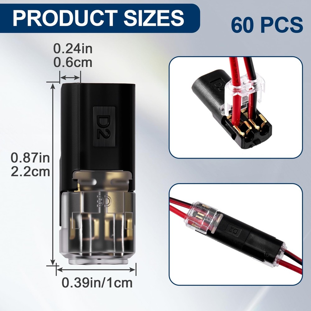 60pcs Quick Clip Fasteners Wire Connector, Plugin Cable Quick Connectors with...