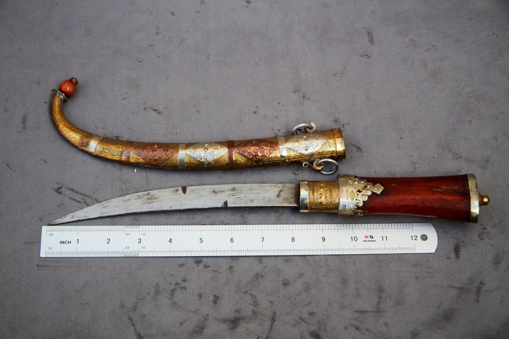 VTG Moroccan Khanjar Handmade Bone Handle Silver Plated Dagger Engraved Knife