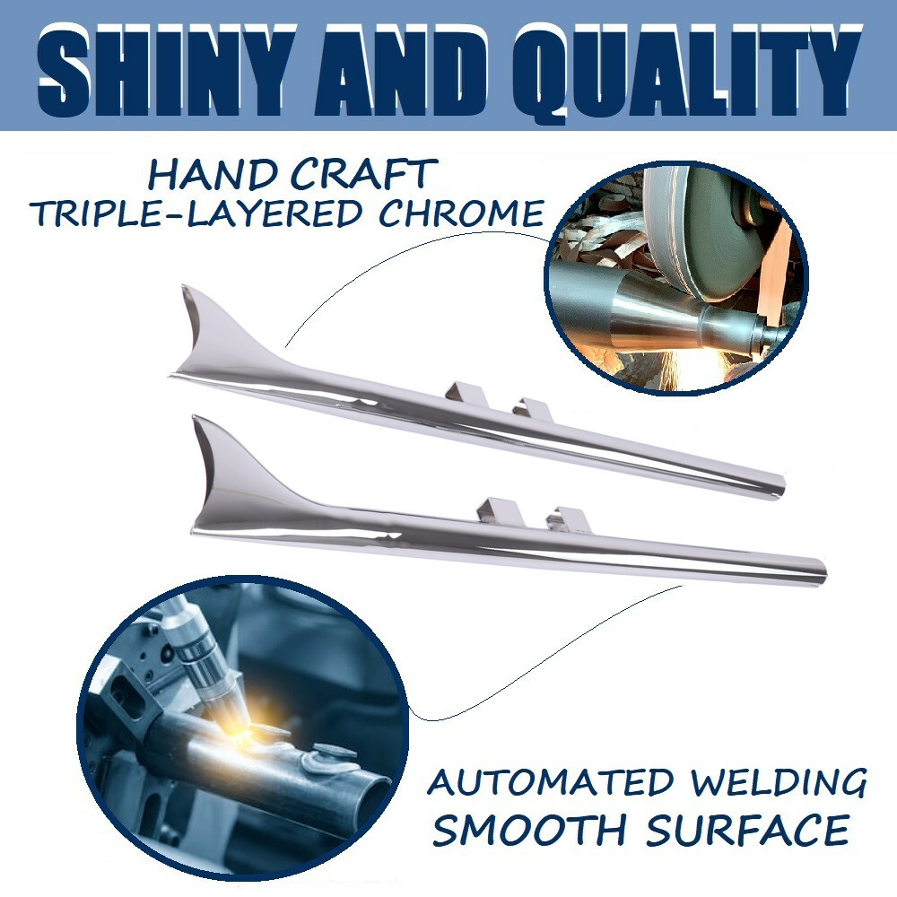 39”Fishtail Exhaust Pipe Slip Ons for Harley Touring Road King 1995-2016 Chrome