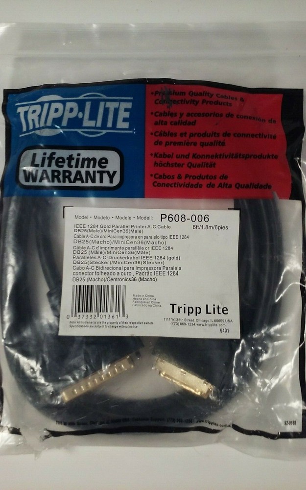 Tripp Lite -Gold Printer Parallel Cable Adapter Model:P608-006 IEEE1284