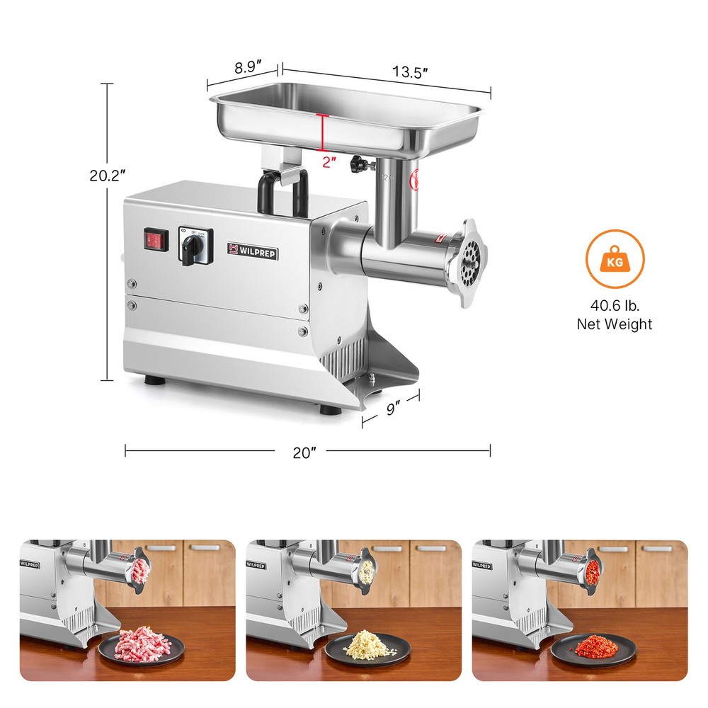 WILPREP 550W Commercial Electric Meat Grinder W/ Reverse Function ETL Cert.