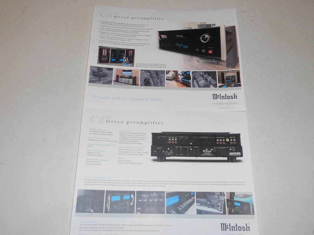 McIntosh 2015 C47 Brochure Solid State Preamp 2 pg, Specs/Info/Article