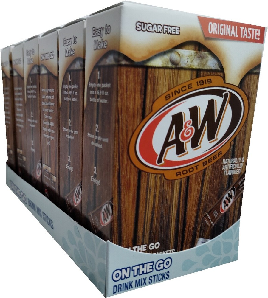 A&W Root Beer Drink Mix Singles to Go! 6 Boxes, 6 Packets Each
