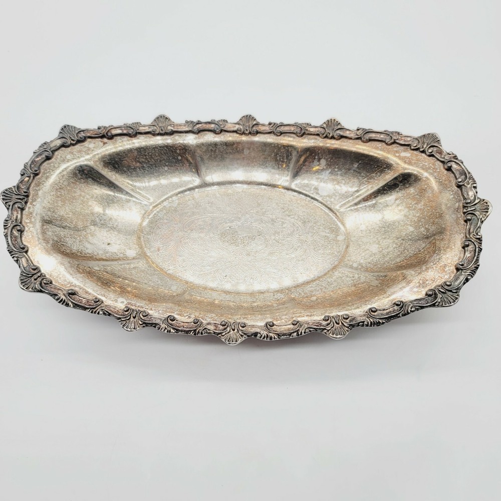 Vintage Silverplated Tray Designed Rim Elongated