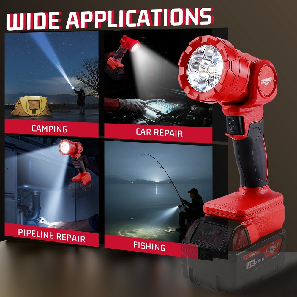CISIVIS LED Flashlight Cordless Led Work Light Compatible Milwaukee M18 Battery
