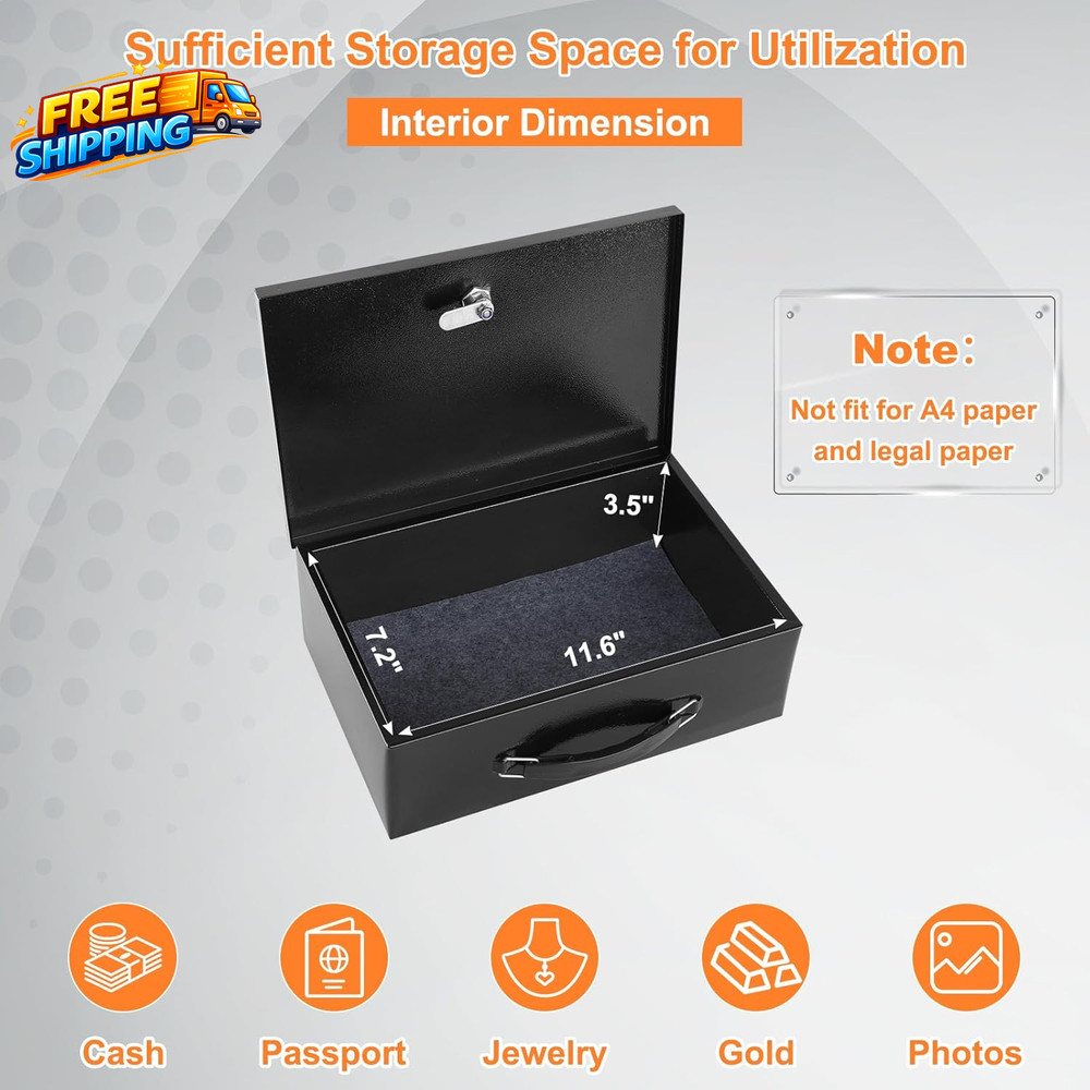 Fireproof Document Box with Key Lock Small Lock Boxes for Personal Items Fire