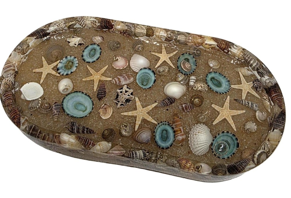 Handmade resin sand and shell trinket dish