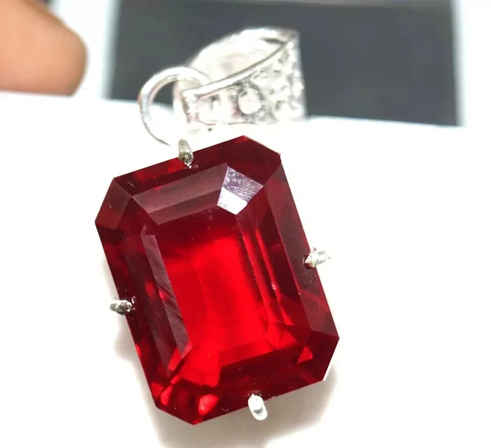 27 Ct Natural Red Ruby Emerald Cut Pendant AGL Certified Gemstone