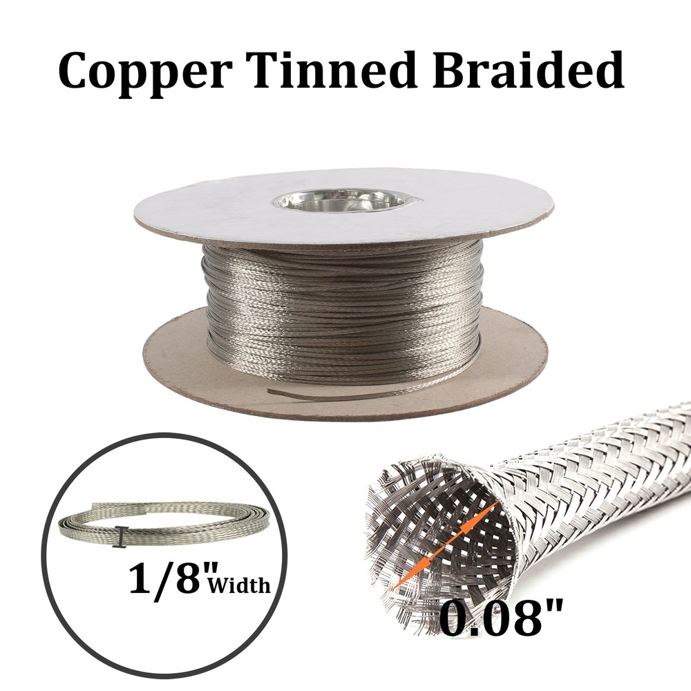 Wire Shielding Tinned Copper Braid Cable Sleeve Flexible Auto Ground Straps Lot