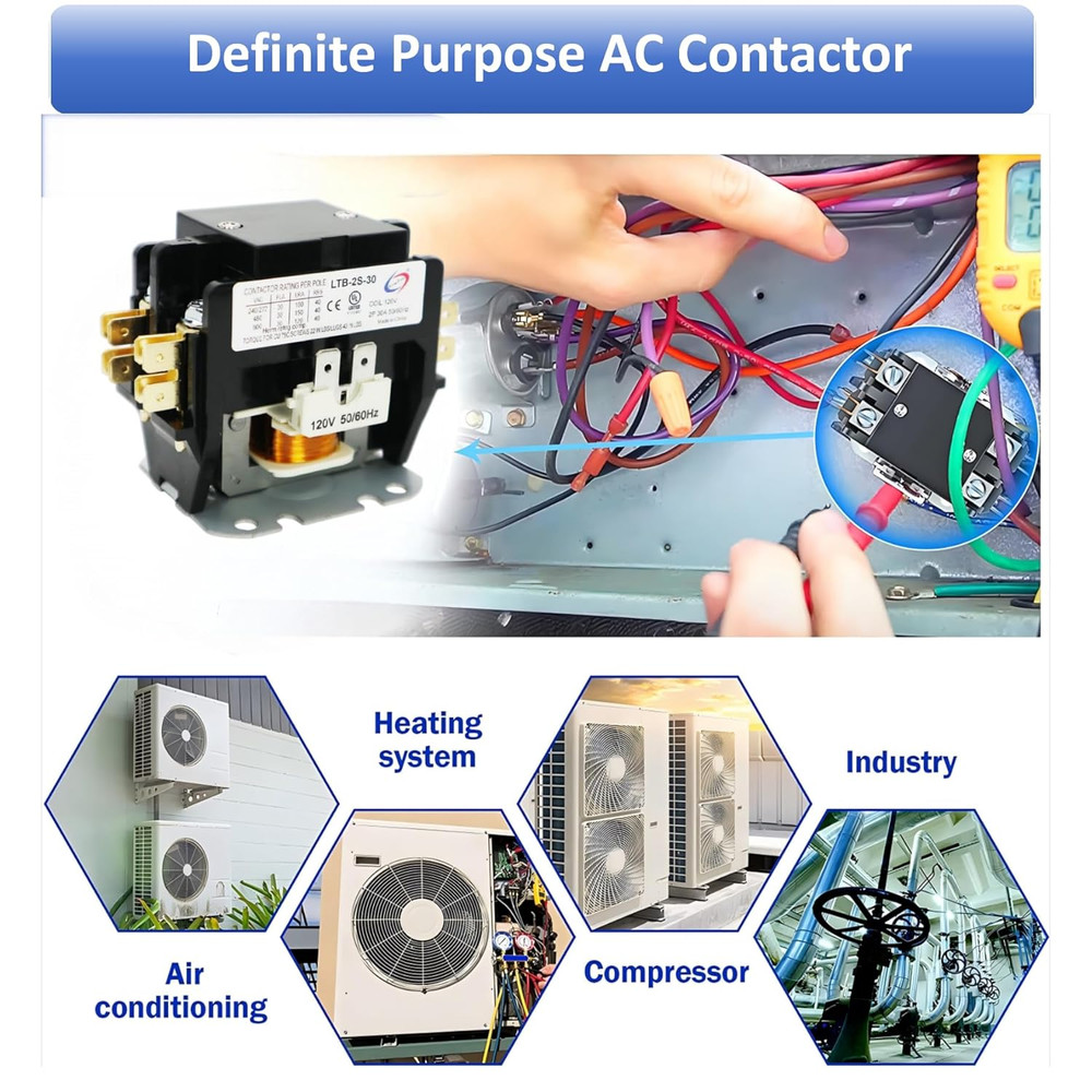 2 Pole 40 Amp 24V Coil Definite Purpose Air Conditioner Contactor, Compressor