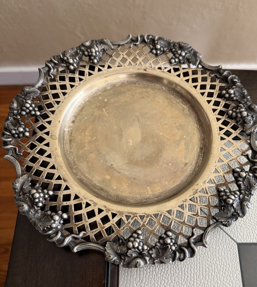Antique Silver Plate Tray Platter Grape