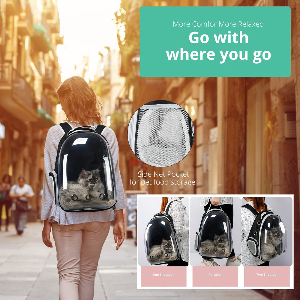 Cat Backpack Carrier with Collapsable Dog Bowl, Cat Collar & Interactive Cat ...