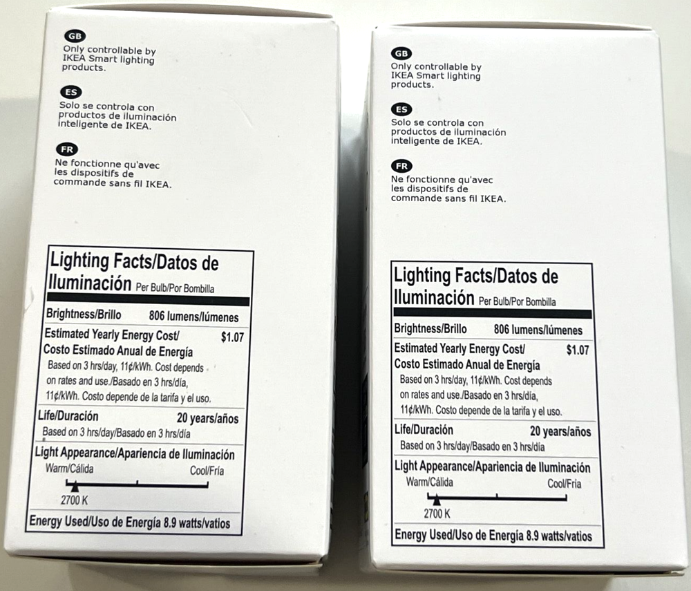 2 x Ikea TRADFRI LED bulb E26 806 lumen smart wireless dimmable/warm white globe