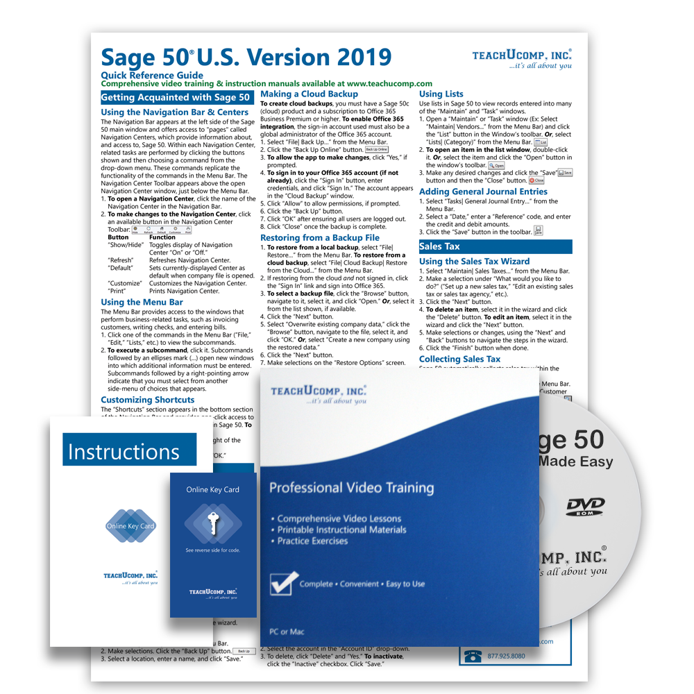SAGE 50 ACCOUNTING 2019 DELUXE Training Tutorial Course & Quick Reference Guide