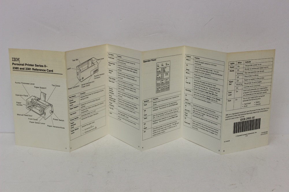 IBM PERSONAL PRINTER SERIES II 2380 & 2381 USER'S REFERENCE GUIDE MANUAL