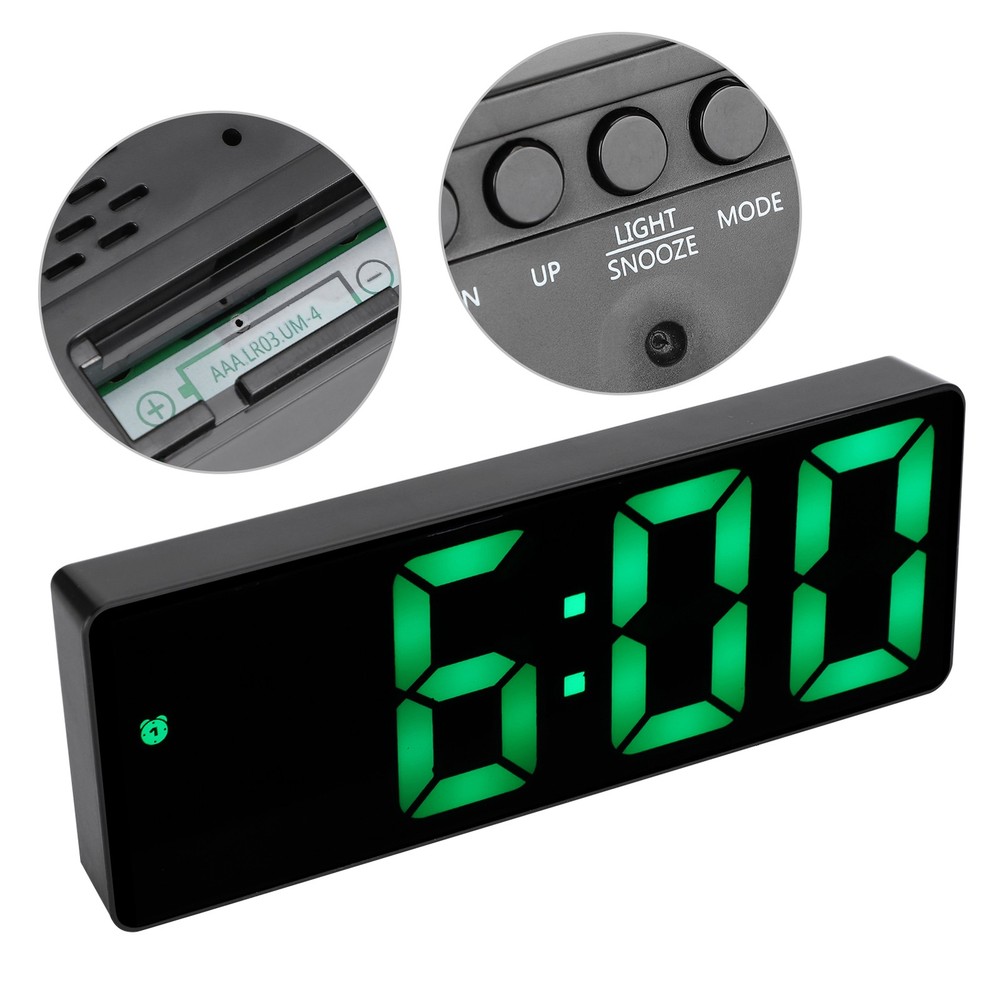 Electronic Clock LED Digital Mirror Alarm Clocks Battery PlugIn DualUse 0712