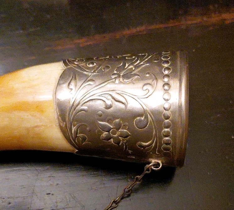Soviet White Metal Decorated Drinking Cow Horns 21 Cms