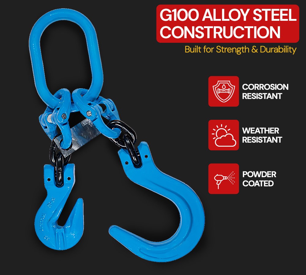 1/2" G100 Recovery Chain Adjustment w/ Foundry & Grab Hook 15000 lbs WLL Blue