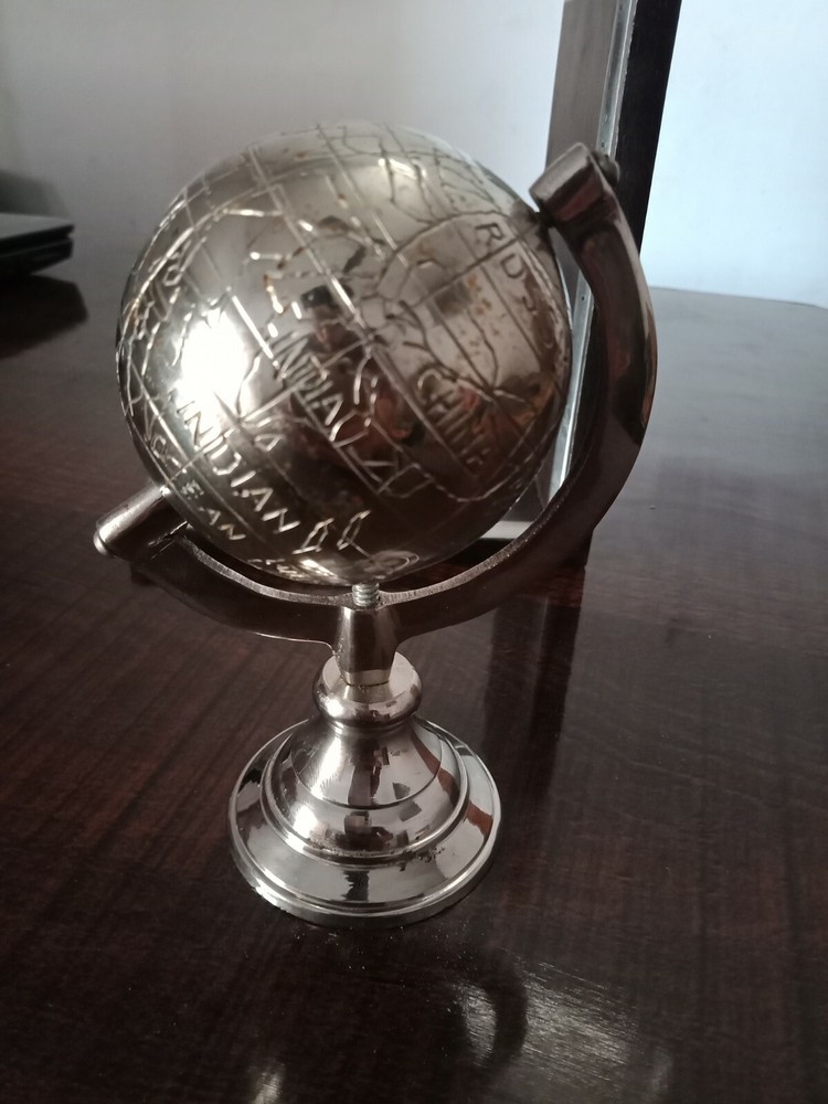 Brass Silver Globe Nautical World Geographic Mini Table Globe Bookend