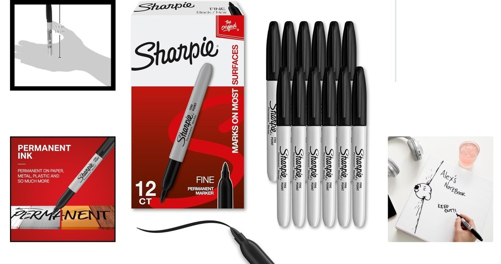 12 Pack Black Permanent Markers - Quick Drying, Fade Resistant, Fine Tip
