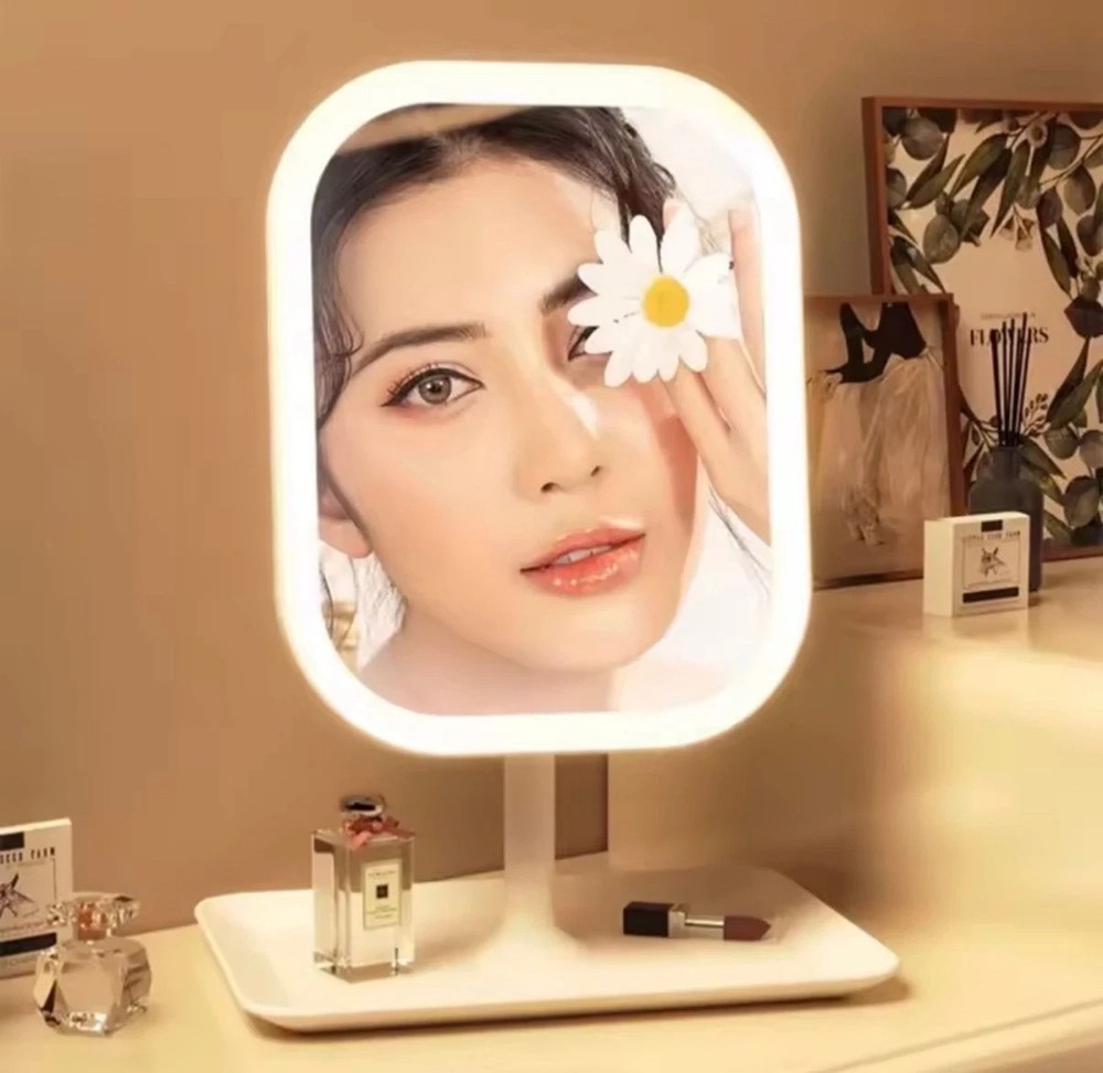 Rechargeable LED Makeup Mirror with Storage Base 💄 Touch Control Vanity Mirror