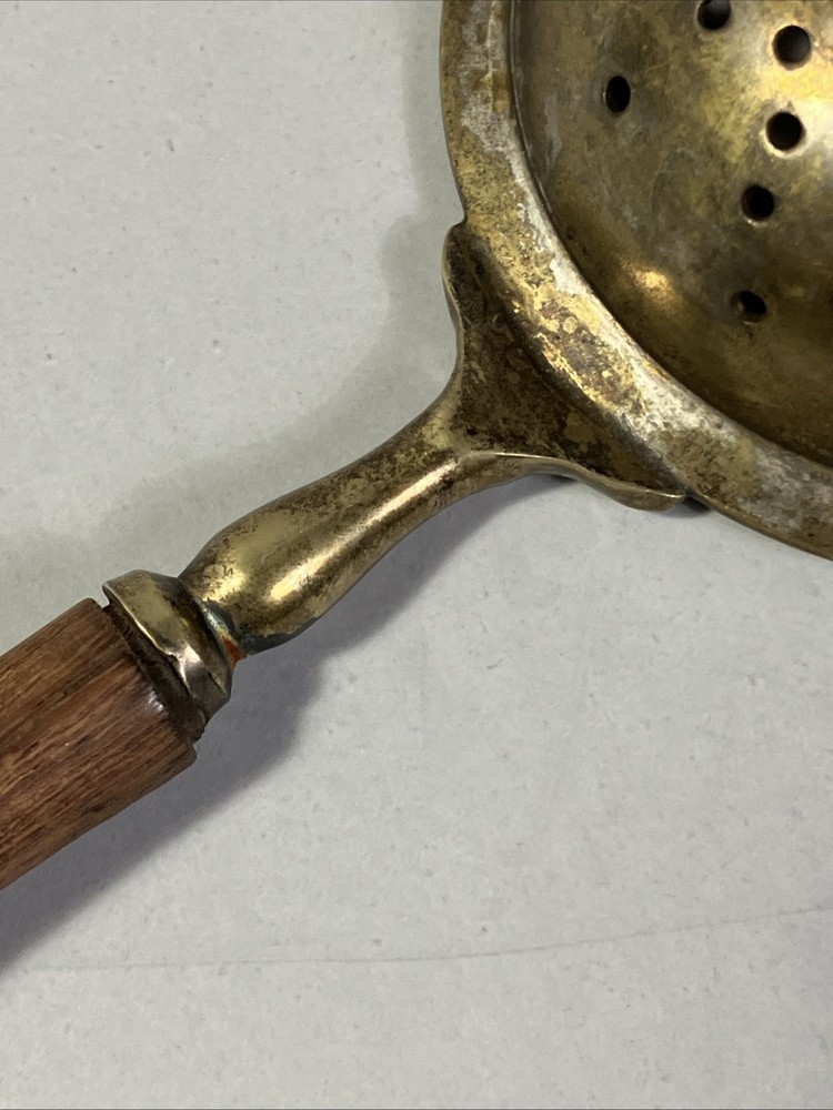 Vintage England Antique Brass Tea Strainer with Wood Handle