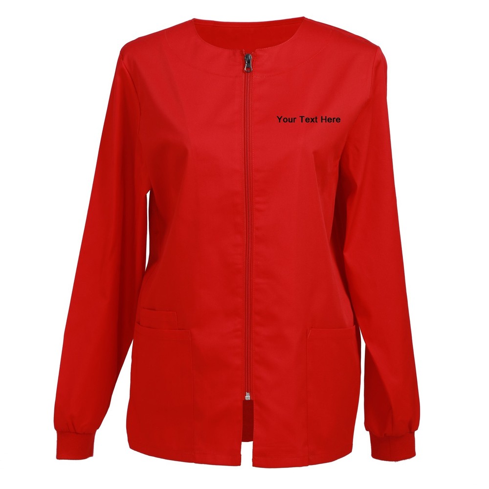 Personalized Embroidered Women’s Scrub Jacket, Zip Front Warm-Up Workwear — Add