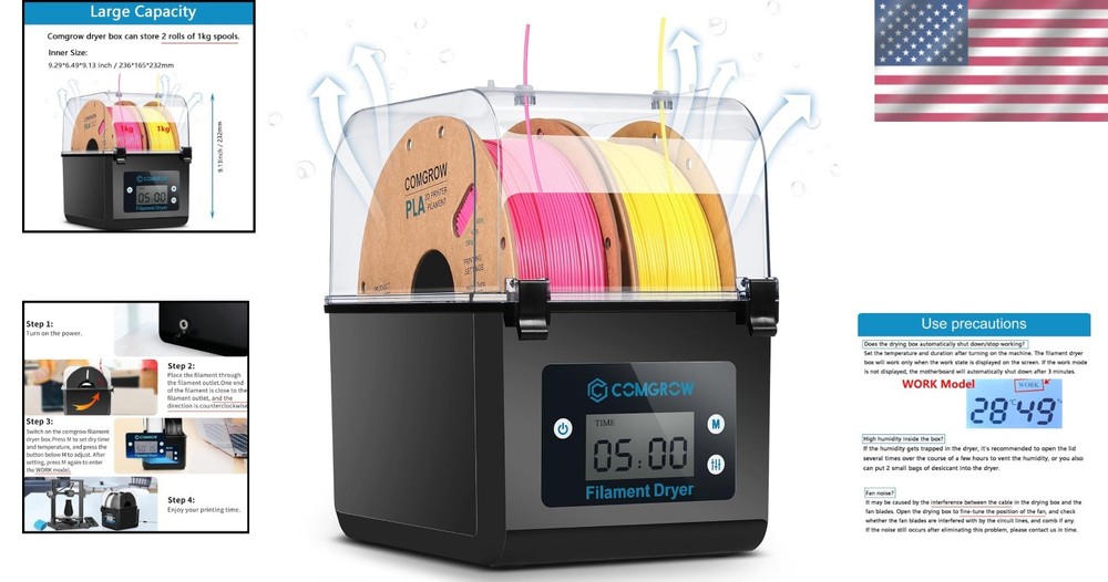 3D Printer Filament Dryer Box – Moisture-Proof Storage for PLA & ABS