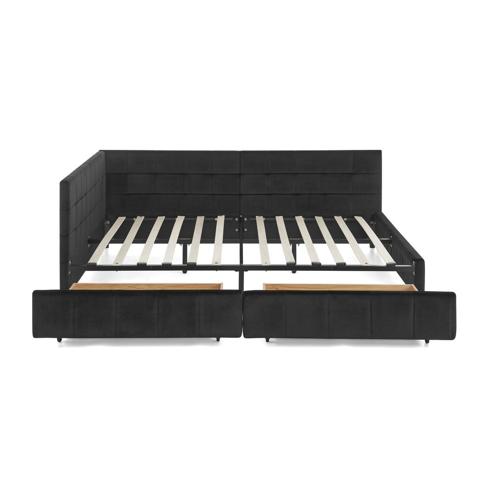 Full Size Storage Upholstered Tufted Bed Frame, Sofa Bed Frame with Comfortabl