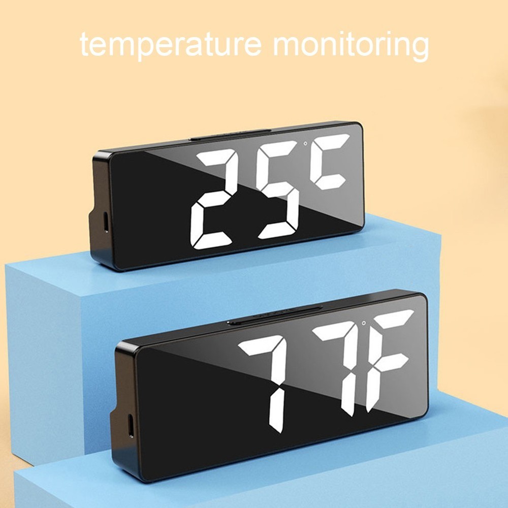 Sleek LED Alarm Clock with Makeup Mirror and Smart Night Light Options