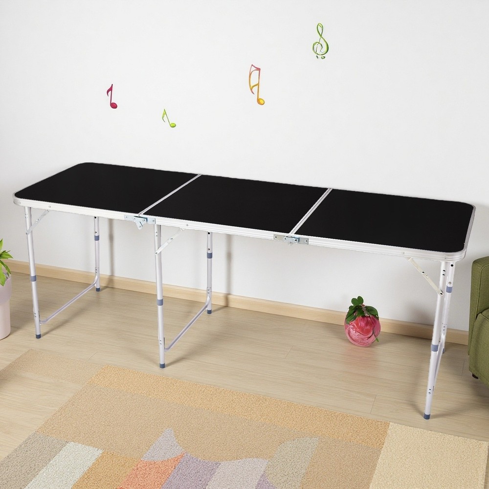 Folding Camping Table 6ft - Adjustable Height, Aluminum & Black Patio Table