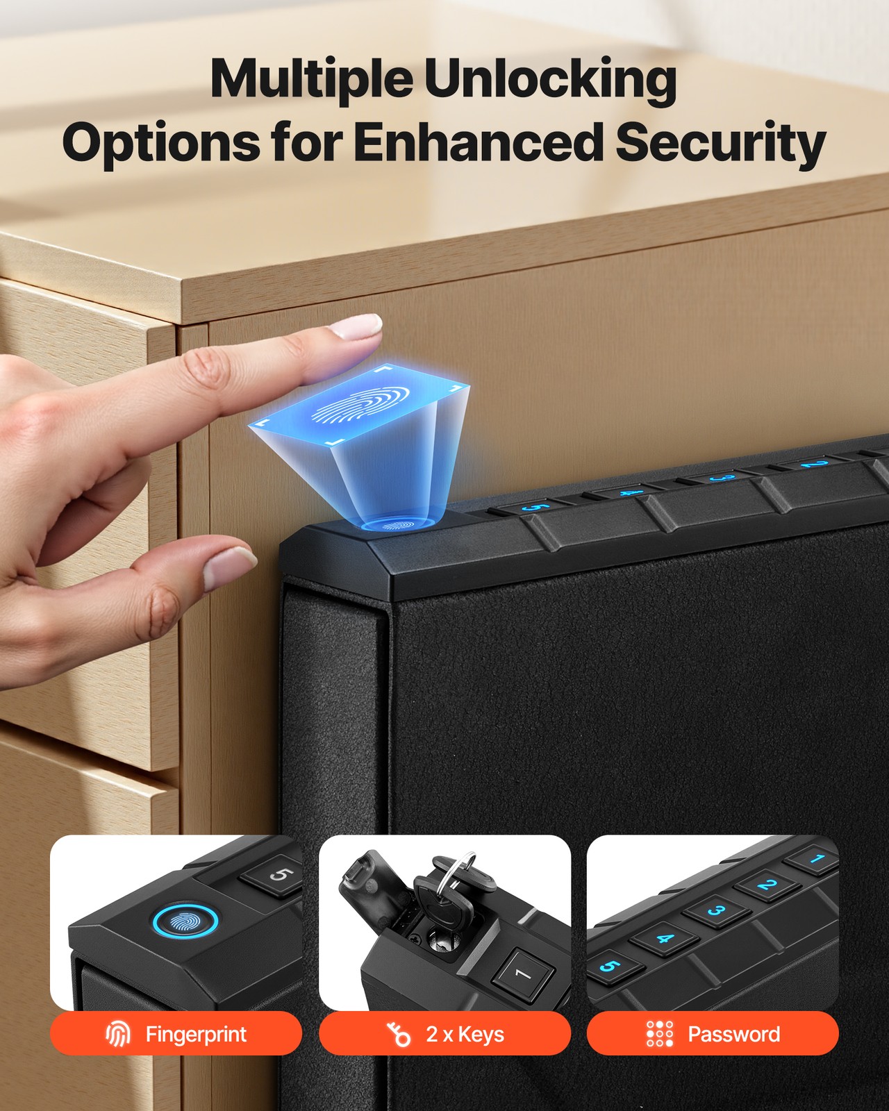 VEVOR Gun Safe Slider Safe with Fingerprint/Password/Key for 1 Pistol & Magazine