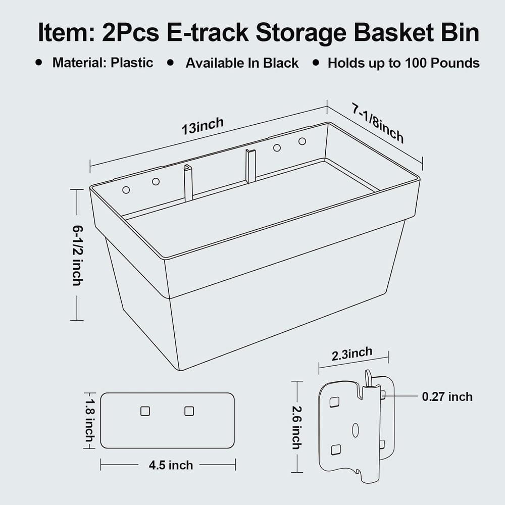 2 Pack E-Track Basket Storage Bin| E Track Box for Tool Organizer - E-Track