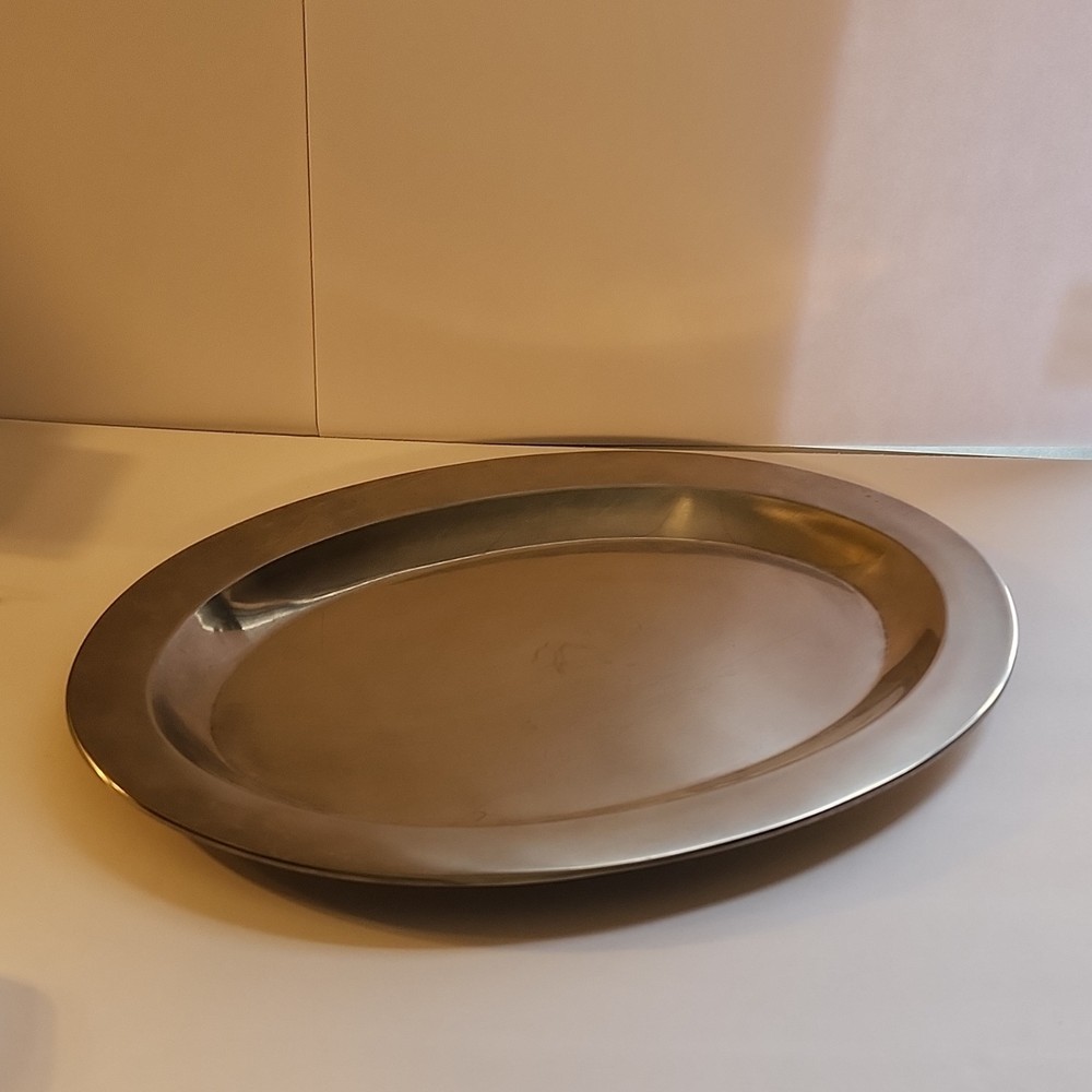 Stainless Steel Oval Serving Platter Silver Shiny Solid Plain