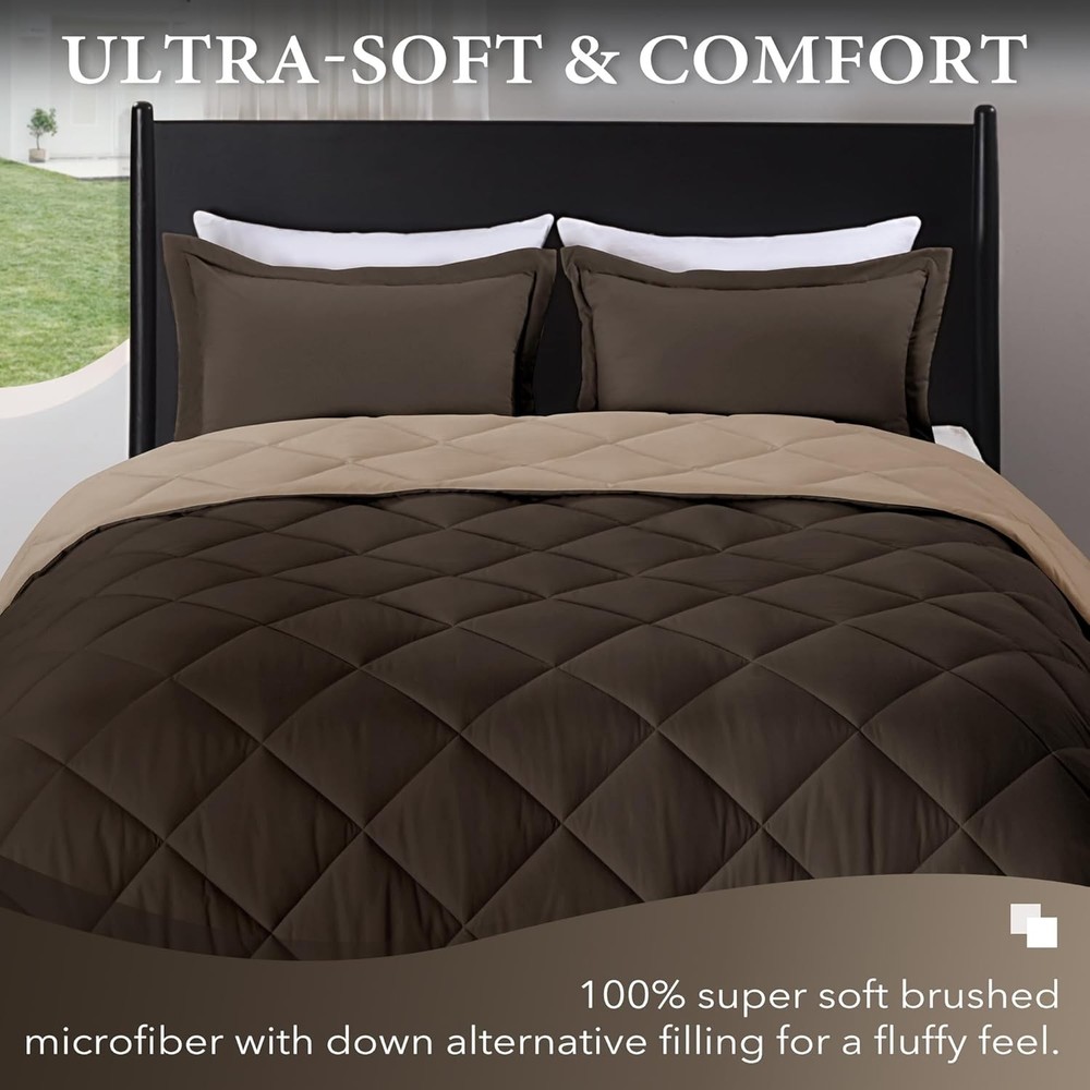 King Size Comforter Set - Brown and Tan King Comforter, Soft Bedding Sets for...