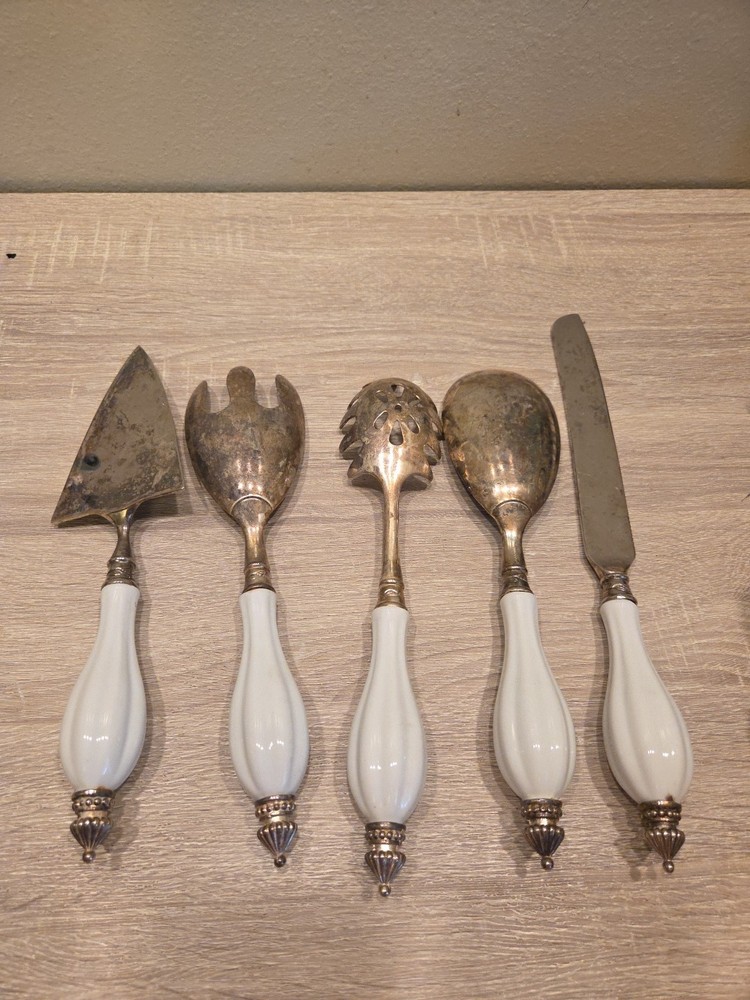 Godinger Vintage Hostess 5 pc Serving set-Silver Plated with Porcelain Handles